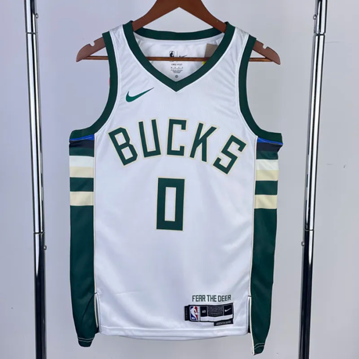 22-23 BUCKS LILLARD #0 Home White Top Quality Hot Pressing NBA Jersey(V领)