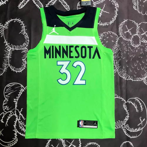 Timberwolves TOWNS #32 Fluorescent Green Top Quality Hot Pressing NBA Jersey