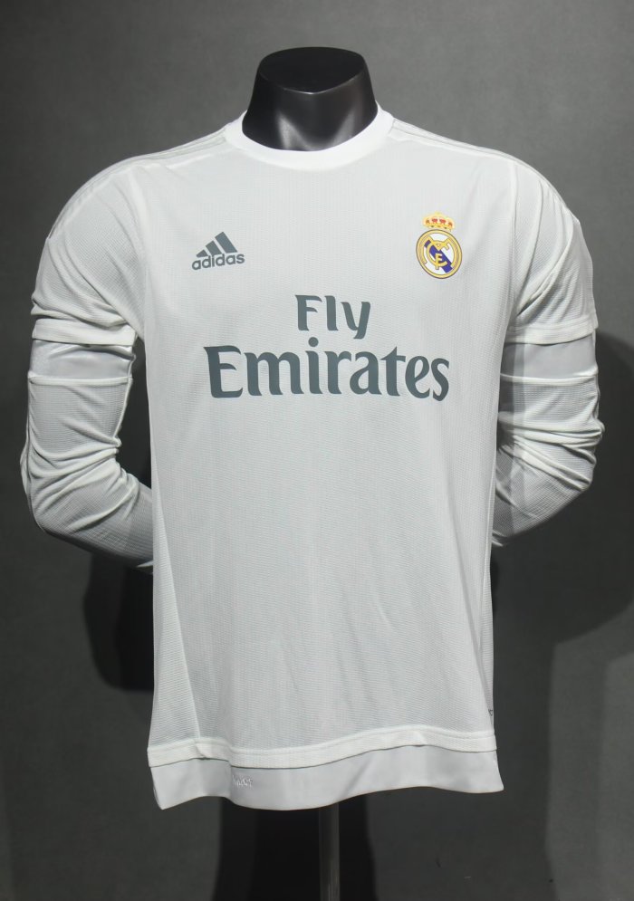2015-2016 Real Madrid Home Player Version Long Sleeve Retro Soccer Jersey 长袖球员