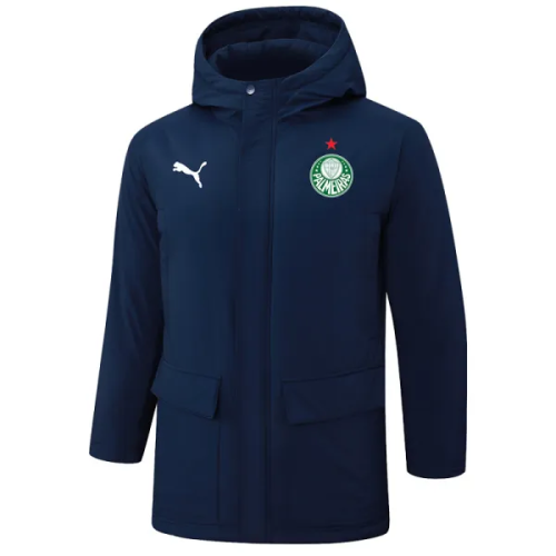24-25 Palmeiras Royal Blue Hooded Windbreaker Fabric Cotton Coat