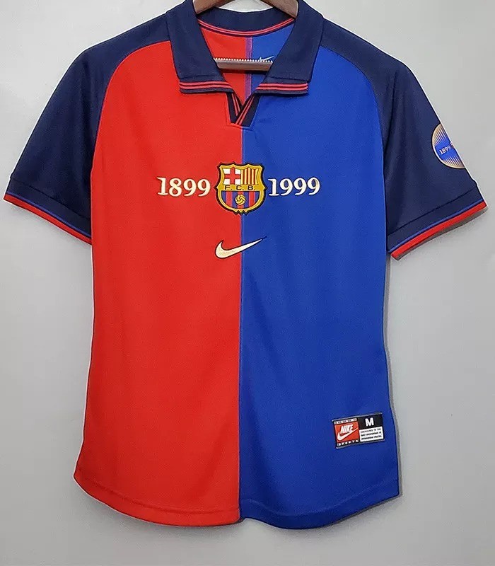 1999 Barcelona Home 100th Anniversary Version Retro Soccer Jersey