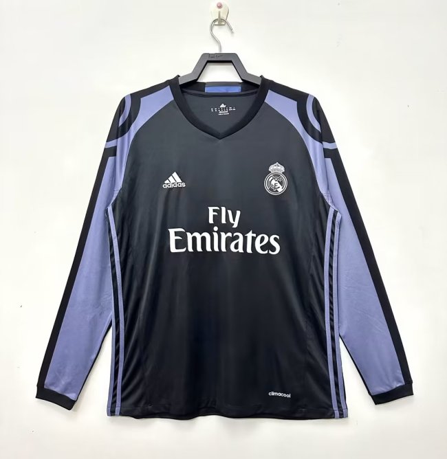 2016-2017 Real Madrid Away Black Long sleeves Retro Soccer Jersey