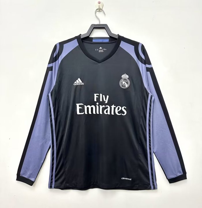 2016-2017 Real Madrid Away Black Long sleeves Retro Soccer Jersey