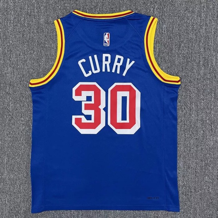 Warriors CURRY #30 Blue 75th Anniversary Retro NBA Jersey
