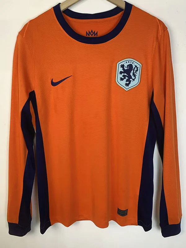 2024  Netherlands European Cup Home Long sleeves Fans Version Soccer Jersey