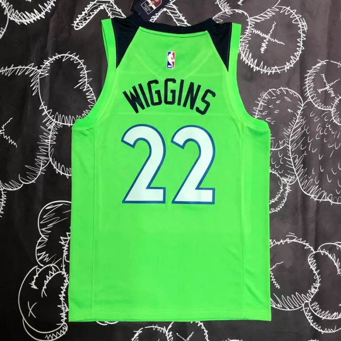 Timberwolves WIGGINS #22 Fluorescent Green Top Quality Hot Pressing NBA Jersey
