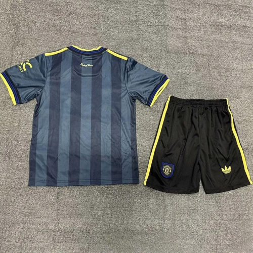 25-26 Manchester United Black Blue Kids Soccer Jersey