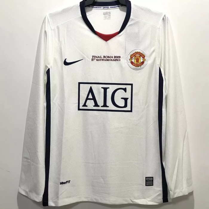 2008-2009 Manchester United Away Long Sleeve Retro Soccer Jersey(带决赛字)