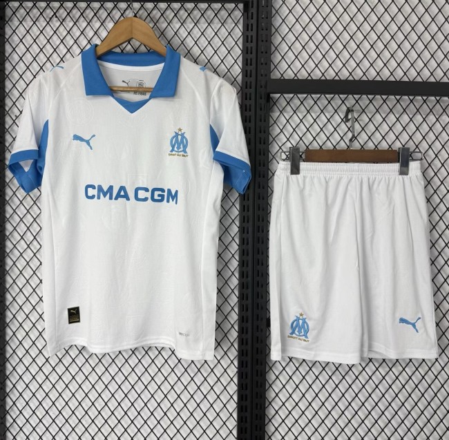 25-26 Marseille Home Kids Soccer Jersey