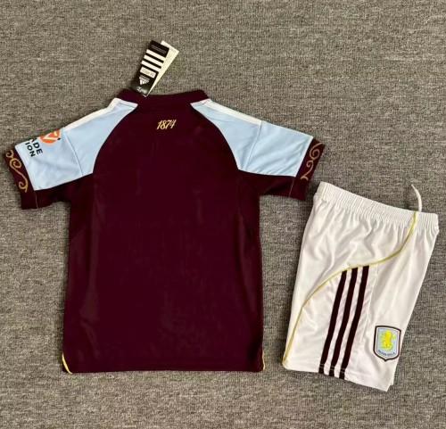 25-26 Aston Villa Home Kids Soccer Jersey 1:1 Thai Quality