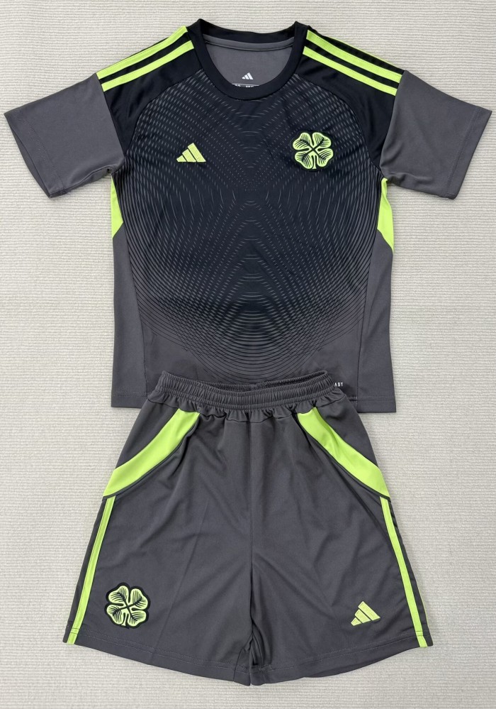 25-26 Celtic Gray Black Goalkeeper Kids Soccer Jersey 1:1 Thai Quality