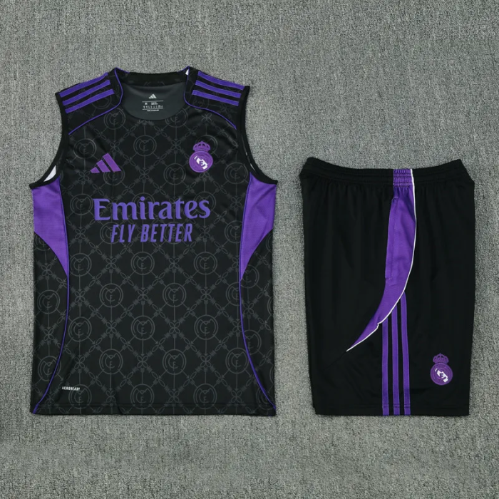 25-26 Real Madrid Black Tank Top And Shorts Suit