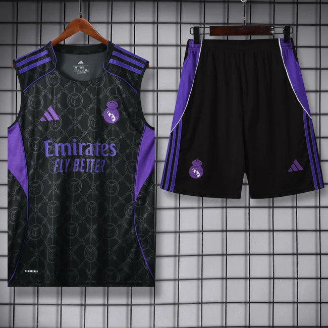 25-26 Real Madrid Black Tank Top And Shorts Suit