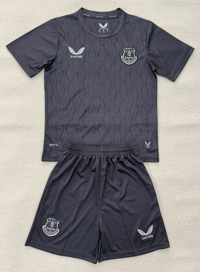 25-26 Everton Black Goalkeeper Kids Soccer Jersey 1:1 Thai Quality