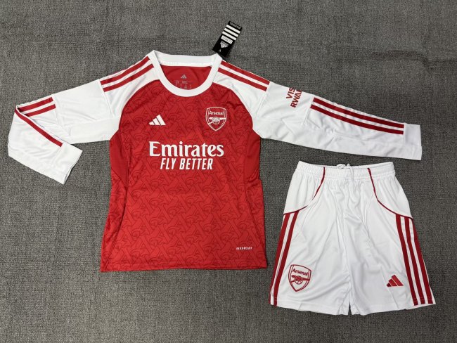 25-26 Arsenal Home Long Sleeve Kids Soccer Jersey 1:1 Thai Quality(长袖)
