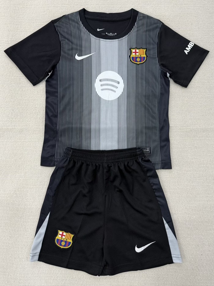 25-26 Barcelona Black Goalkeeper Kids Soccer Jersey 1:1 Thai Quality