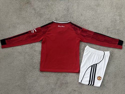 25-26 Manchester United Home Long Sleeve Kids Soccer Jersey（长袖）