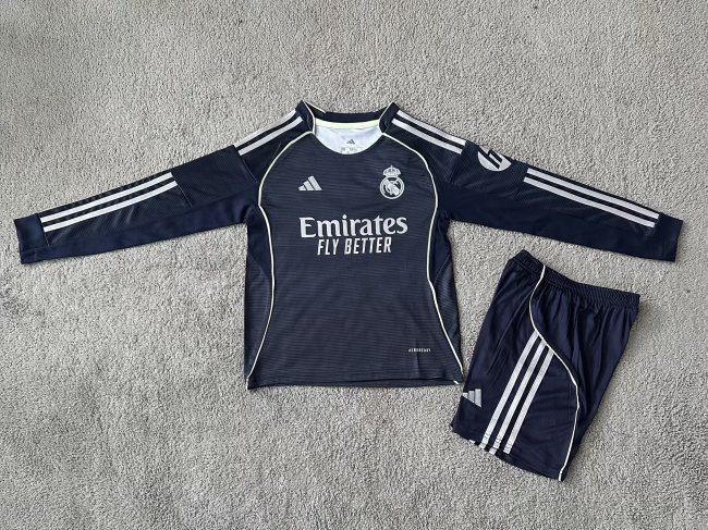 25-26 Real Madrid Away Long Sleeve Kids Soccer Jersey (长袖)
