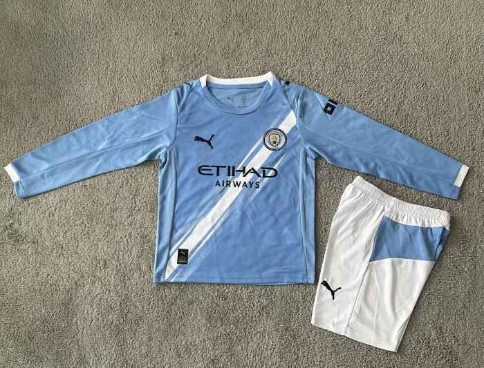 25-26 Manchester City Home Long Sleeve Kids Soccer Jersey (长袖)