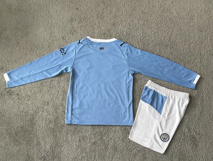 25-26 Manchester City Home Long Sleeve Kids Soccer Jersey (长袖)