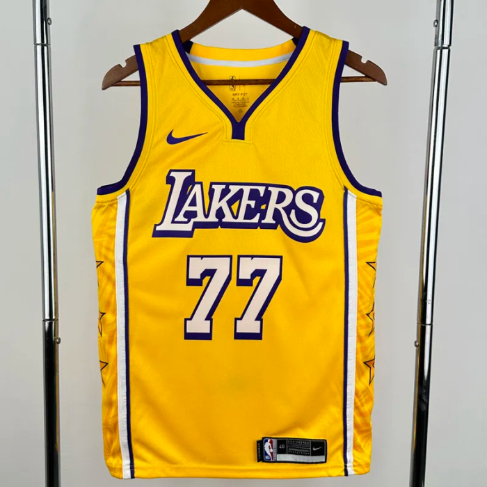 Lakers DONCIC #77 Yellow Top Quality Hot Pressing NBA Jersey(V领)