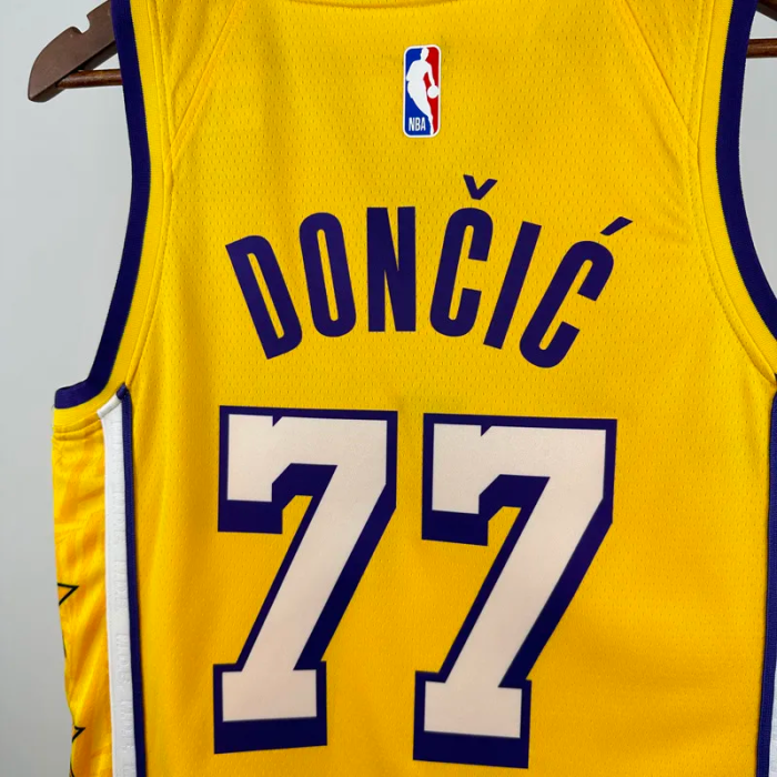 Lakers DONCIC #77 Yellow Top Quality Hot Pressing NBA Jersey(V领)
