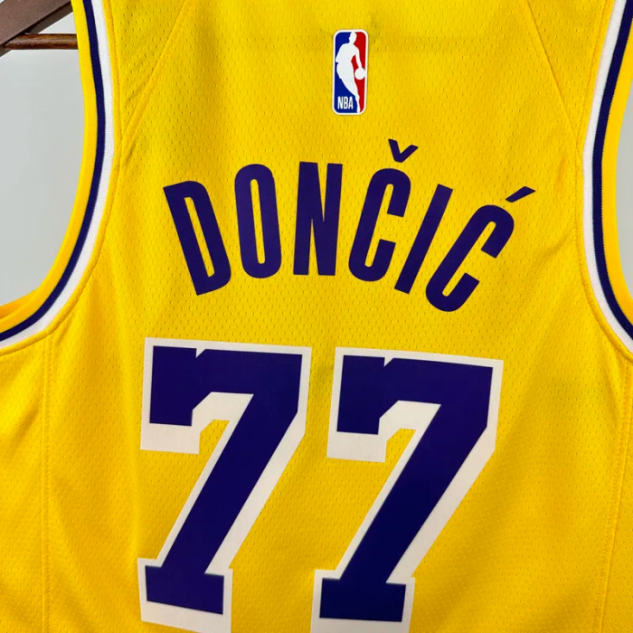 22-23 Lakers DONCIC #77 Yellow Top Quality Hot Pressing NBA Jersey(圆领)