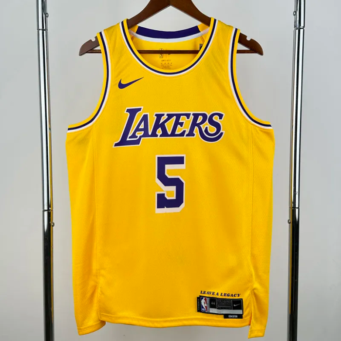 22-23 Lakers AYTON #5 Yellow Top Quality Hot Pressing NBA Jersey(圆领)