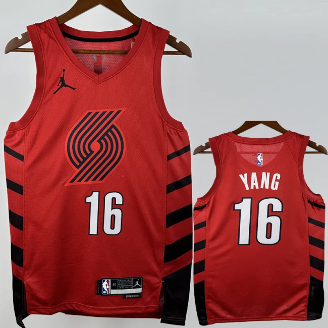 22-23 TRAIL BLAZERS YANG #16 Red Top Quality Hot Pressing NBA Jersey (Trapeze Edition)飞人版