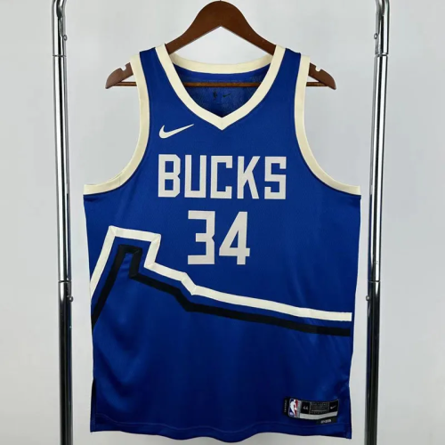 24-25 BUCKS ANTETOKOUNMPO #34 Blue City Edition Top Quality Hot Pressing NBA Jersey(V领)