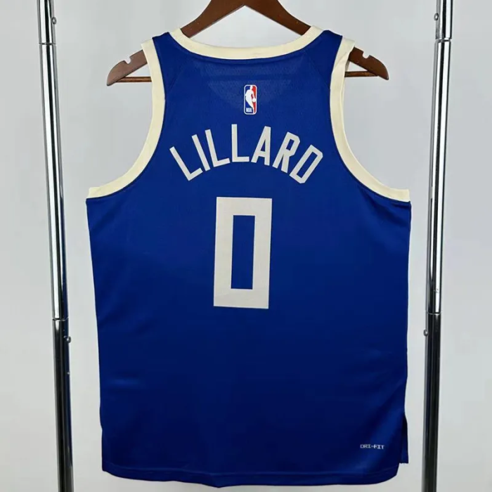 24-25 BUCKS LILLARD #0 Blue City Edition Top Quality Hot Pressing NBA Jersey(V领)