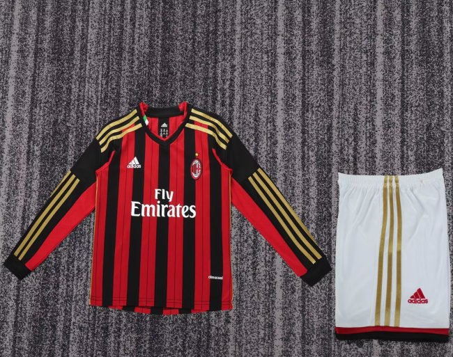 2013-2014 AC Milan Home Long sleeves Retro Kids Soccer Jersey