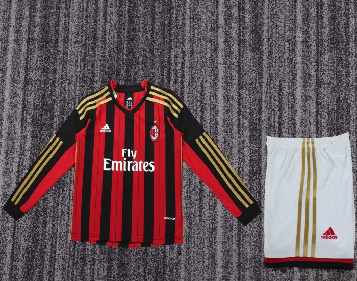 2013-2014 AC Milan Home Long sleeves Retro Kids Soccer Jersey