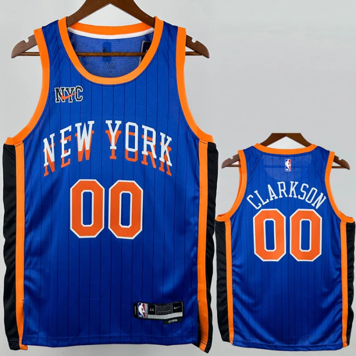 23-24 KNICKS CLARKSON #00 Blue City Edition Top Quality Hot Pressing NBA Jersey