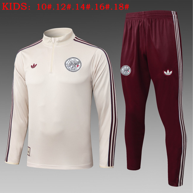 25-26 Ajax High Quality Kids Half Pull Tracksuit