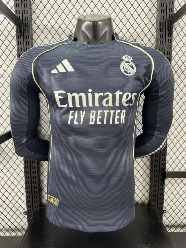 25-26 Real Madrid Away Long Sleeve Player Version Soccer Jersey 长袖