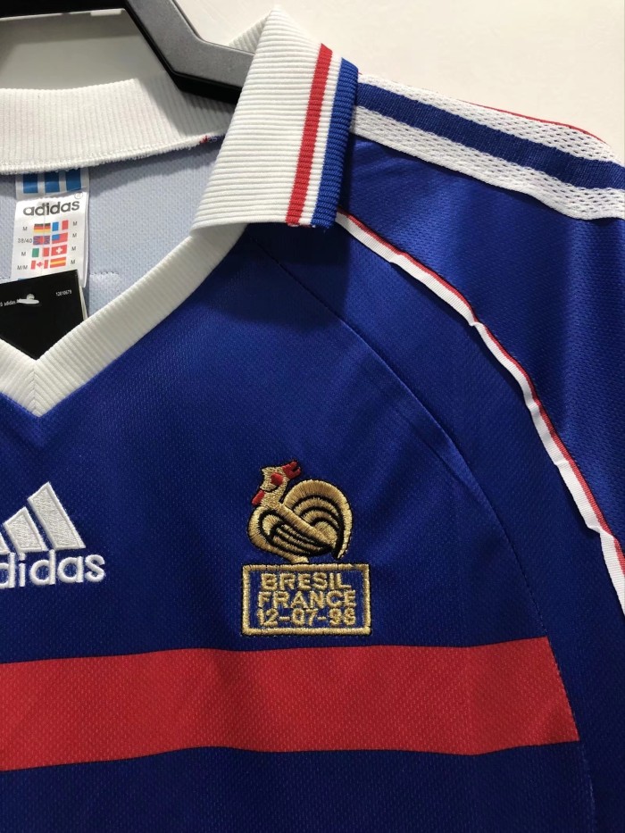 1998 France Home Blue Retro Long Sleeves Soccer Jersey