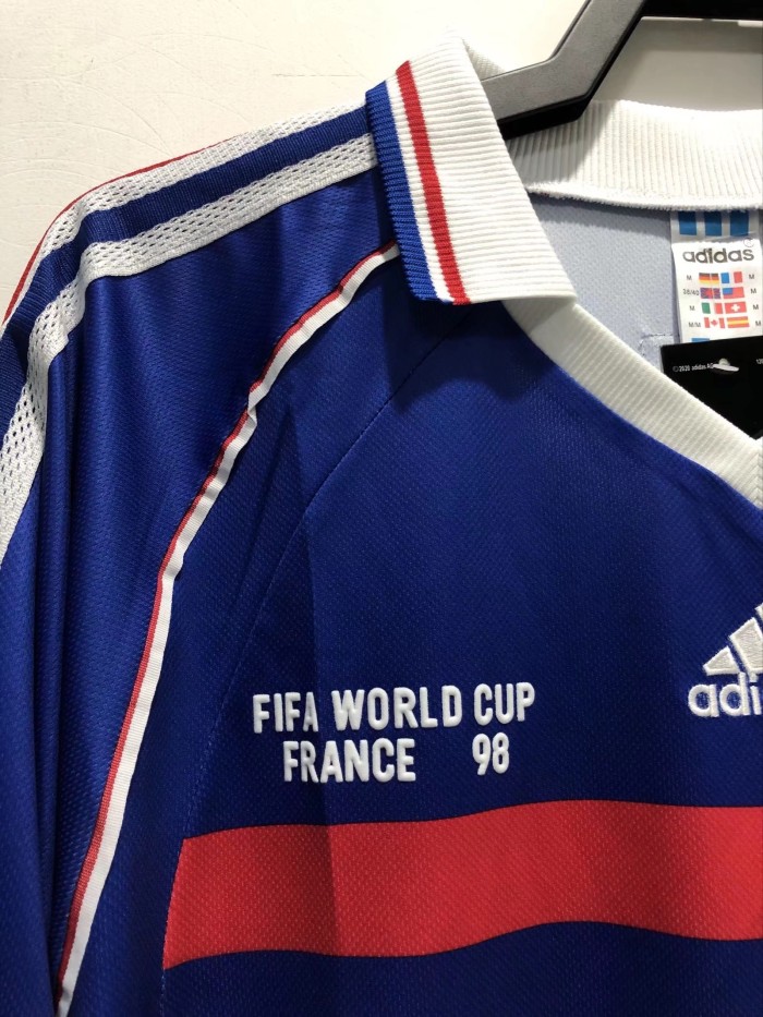 1998 France Home Blue Retro Long Sleeves Soccer Jersey