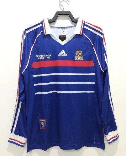1998 France Home Blue Retro Long Sleeves Soccer Jersey