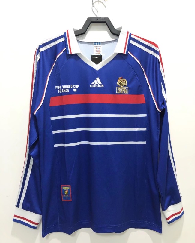 1998 France Home Blue Retro Long Sleeves Soccer Jersey