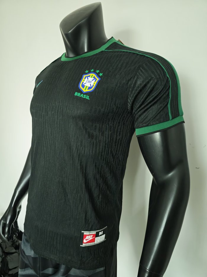 1998 Brazil Black Player Version Retro Soccer Jersey