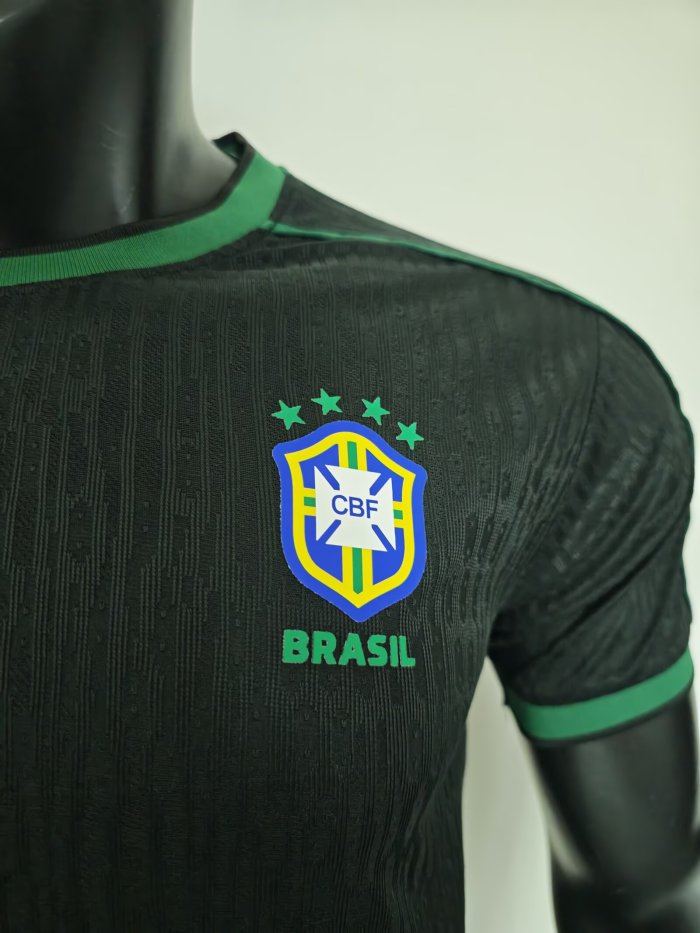 1998 Brazil Black Player Version Retro Soccer Jersey