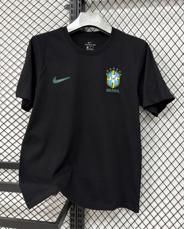 26-27 Brazil Black High Quality Pure Cotton Casual T-Shirt