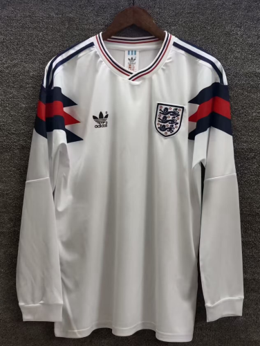 1990 England Home Retro Long Sleeve Soccer Jersey