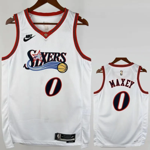 25-26 76ERS MAXEY #0 White Top Quality Hot Pressing NBA Jersey (V领)