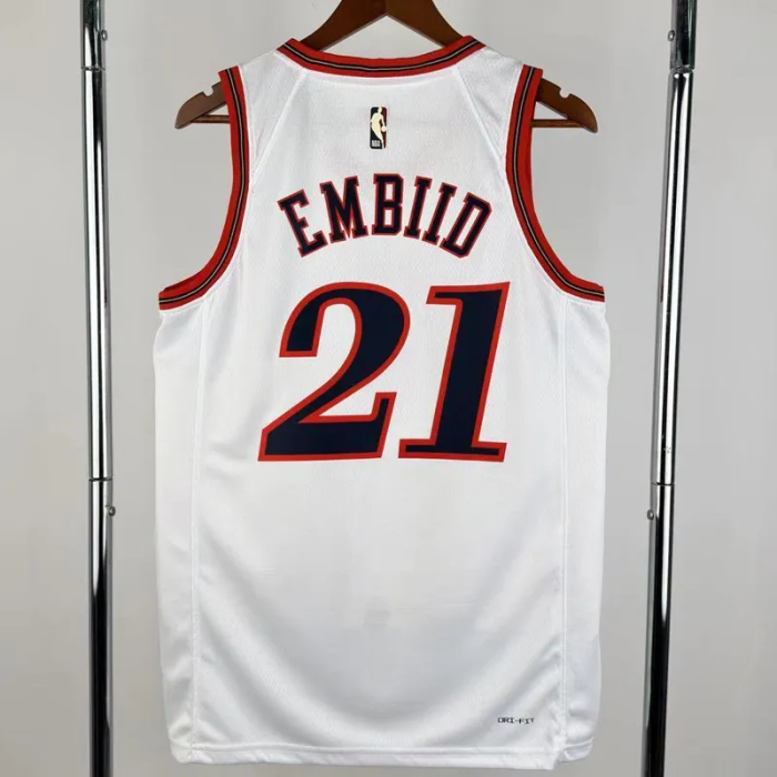 25-26 76ERS EMBIID #21 White Top Quality Hot Pressing NBA Jersey (V领)