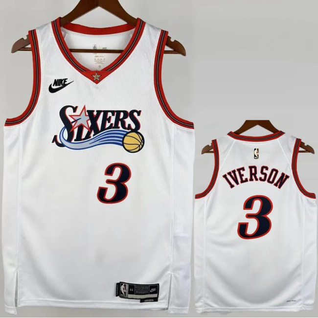 25-26 76ERS IVERSON #3 White Top Quality Hot Pressing NBA Jersey (V领)