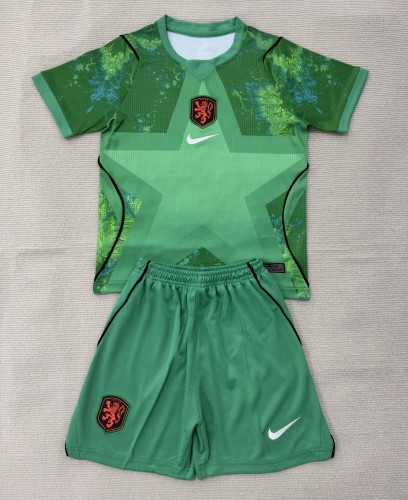 2026 Netherlands Green GoalKeeper Kids Soccer Jersey