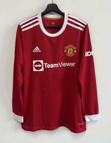 21-22 Manchester United Home Long Sleeve Fans Soccer Jersey (长袖)