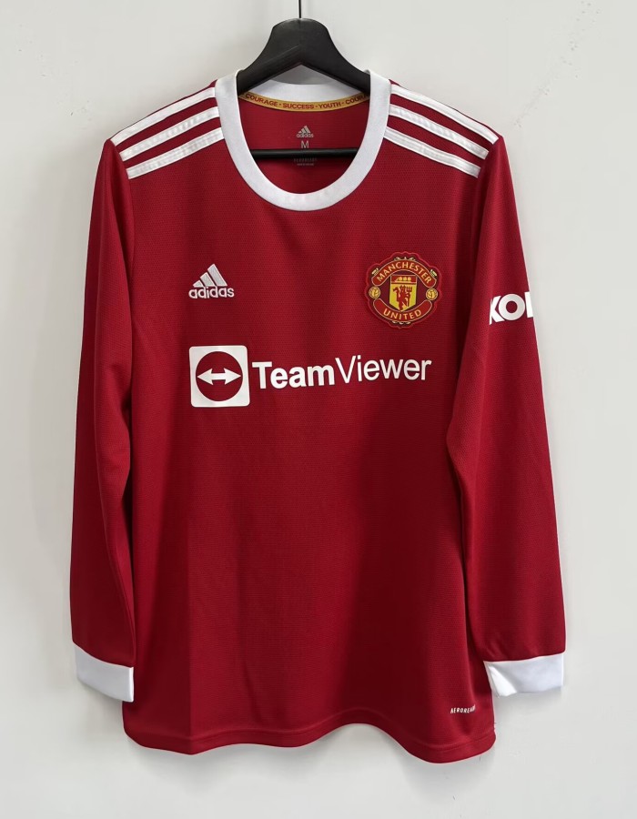 21-22 Manchester United Home Long Sleeve Fans Soccer Jersey (长袖)